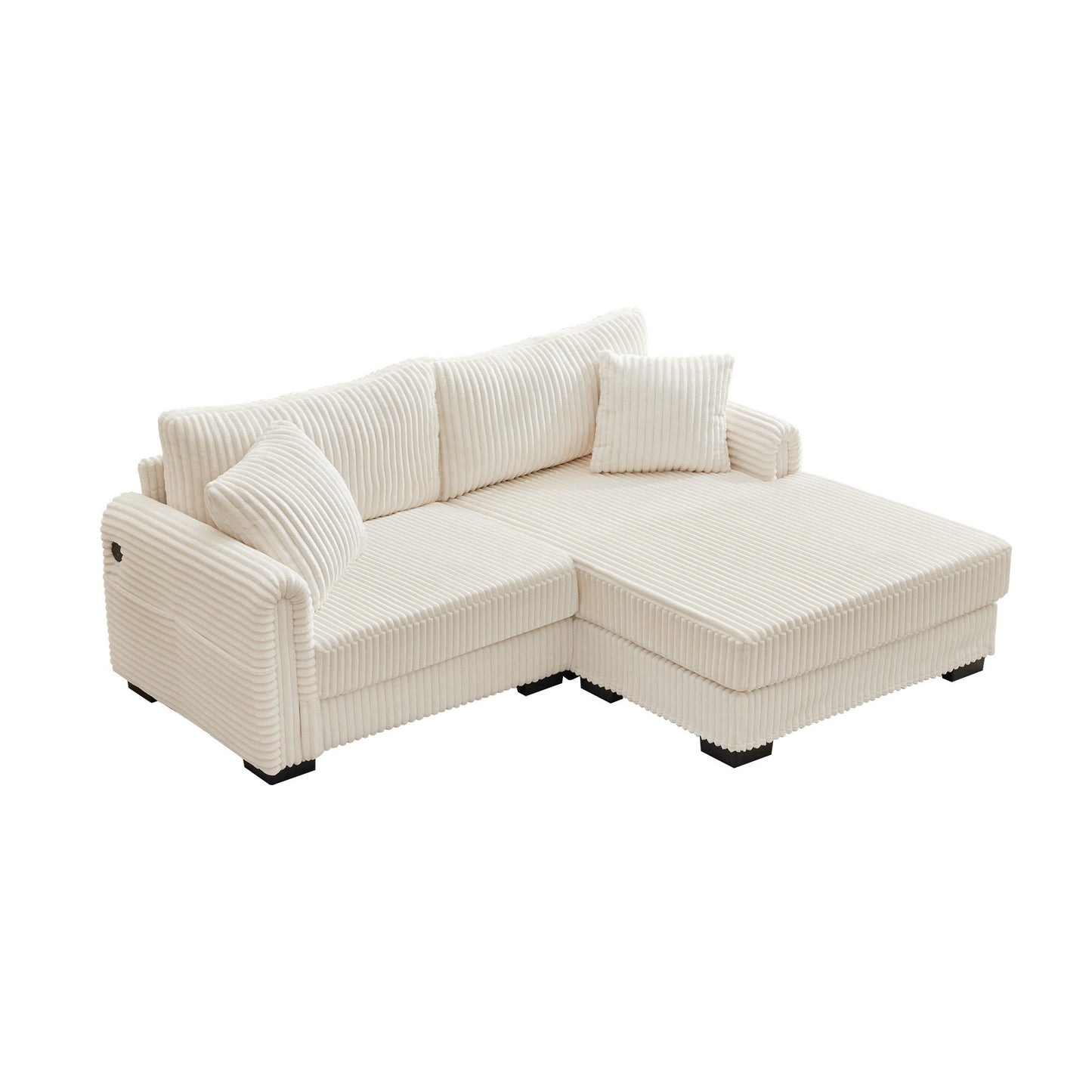 2 Seater L Shaped Chaise Sofa With Reversible Cushion, USB - C Charging Port, Storage Pocket, Convertible Left / Right Design