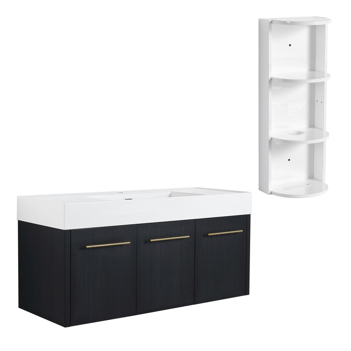 Modern Wall Mounted Bathroom Vanity With Thick Edge Resin Sink And Storage Rack