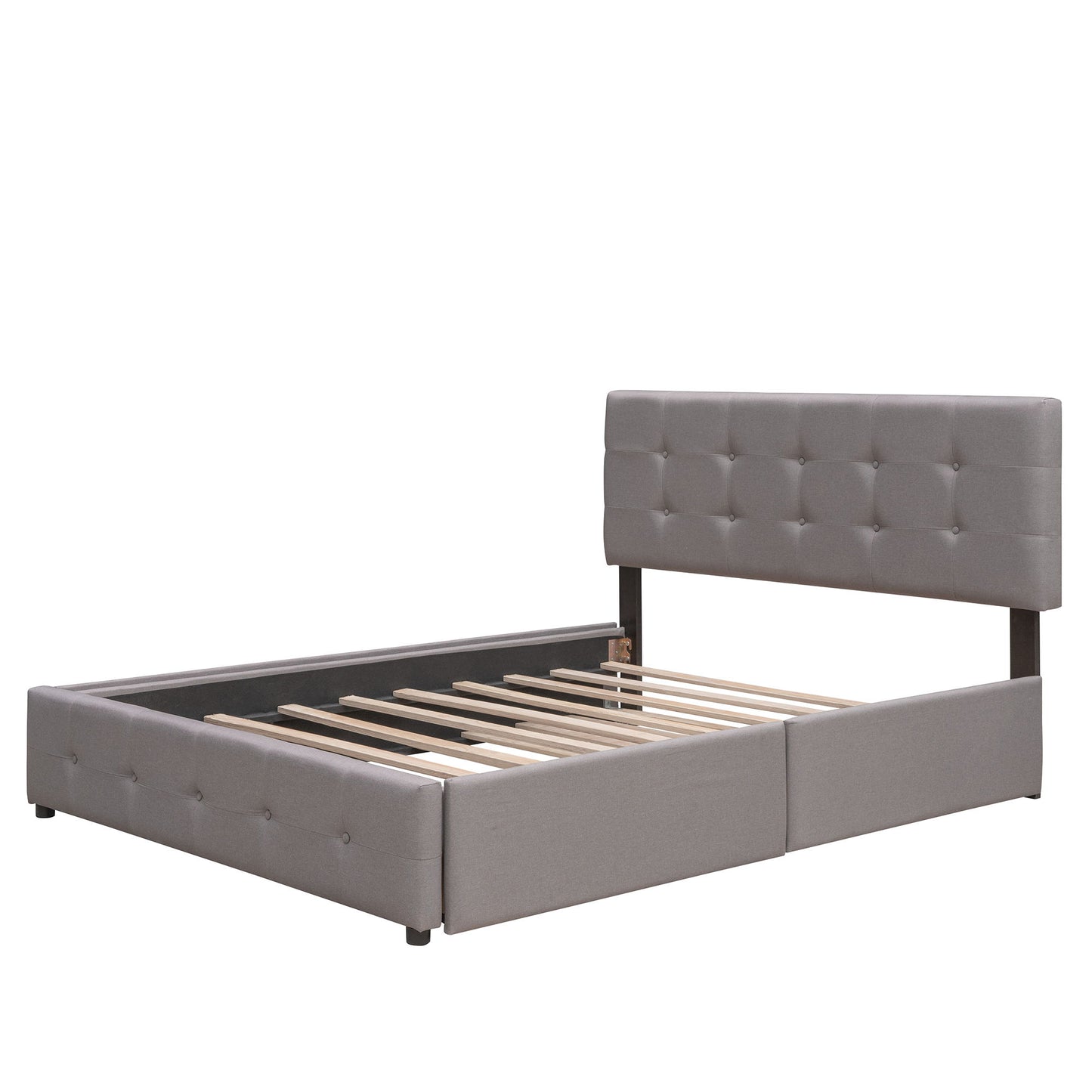 Upholstered Platform Bed With Classic Headboard And Drawers, No Box Spring Needed