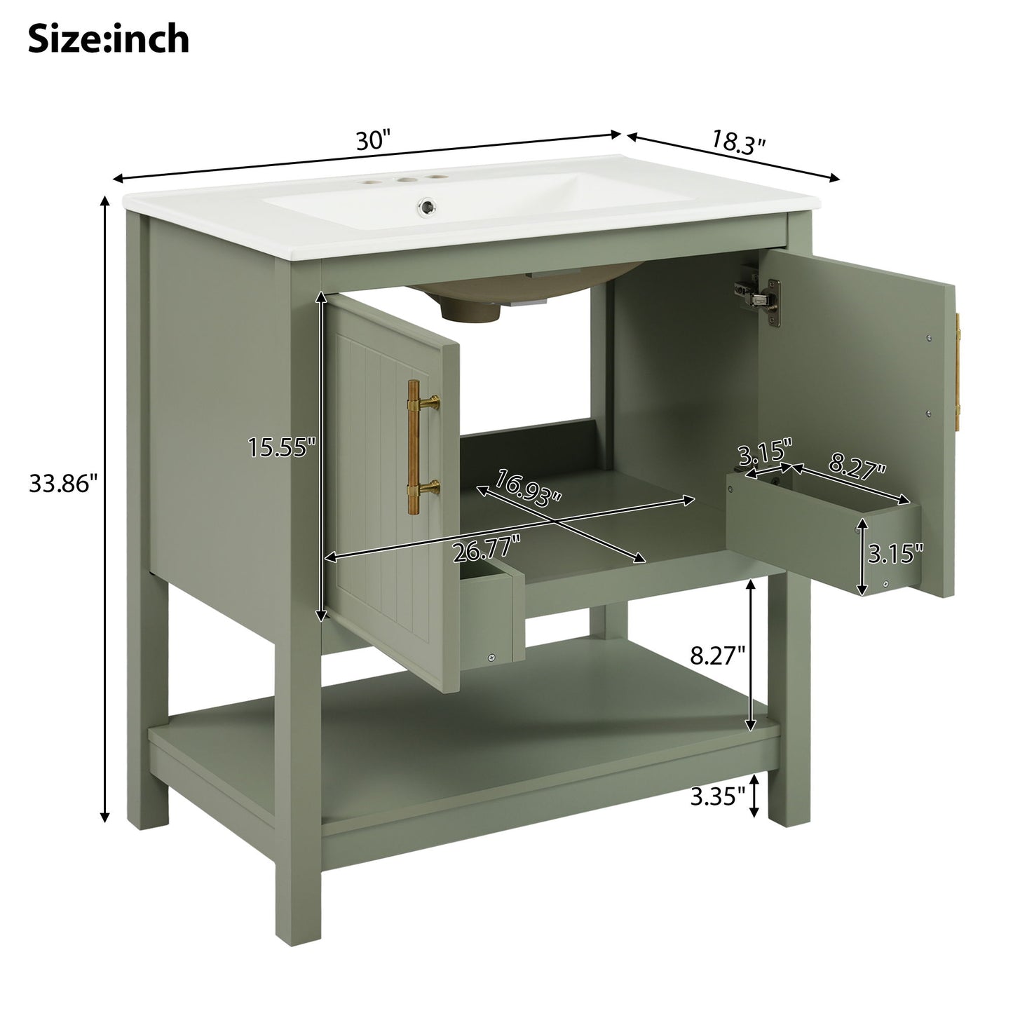 Elegant Bathroom Vanity With Ceramic Sink And Versatile Storage