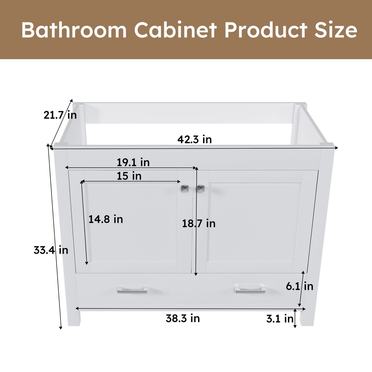 42" Bathroom Vanity Base With Doors And Drawer - White