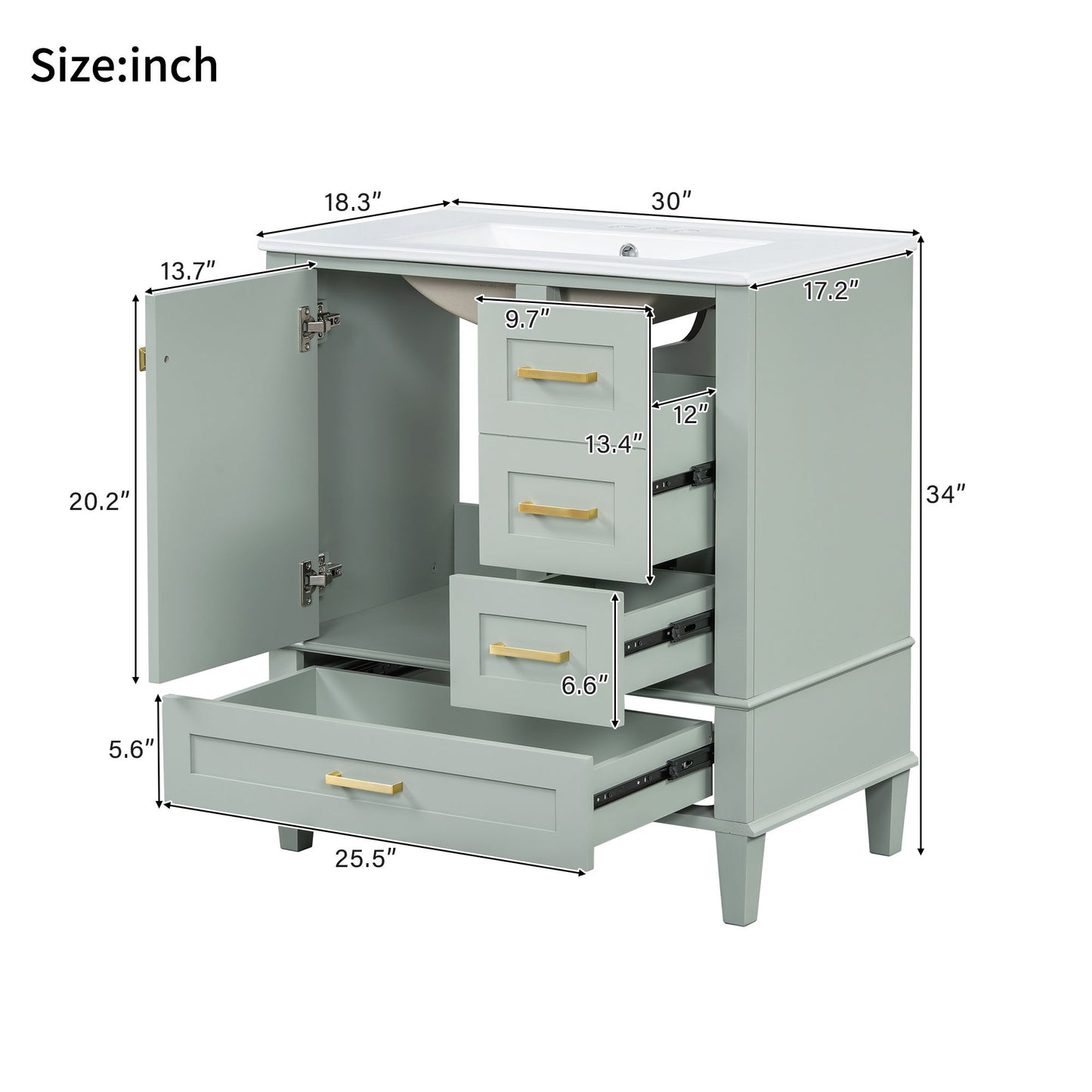 Bathroom Vanity, Modern Bathroom Cabinet With Sink Combo Set, Bathroom Storage Cabinet With A Soft Closing Door And 3 Drawers, Solid Wood Frame