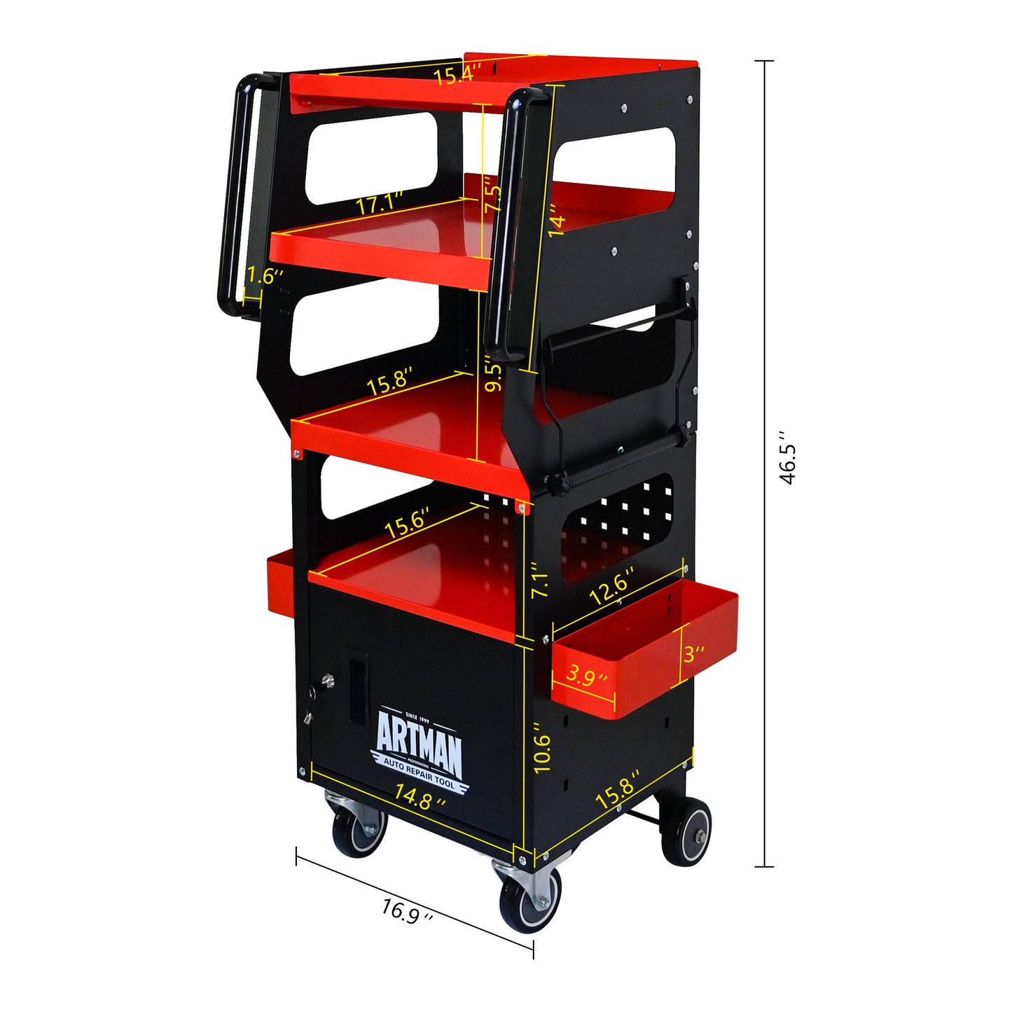 4 Level Multi Purpose Trolley For Diagnostics - Black / Red