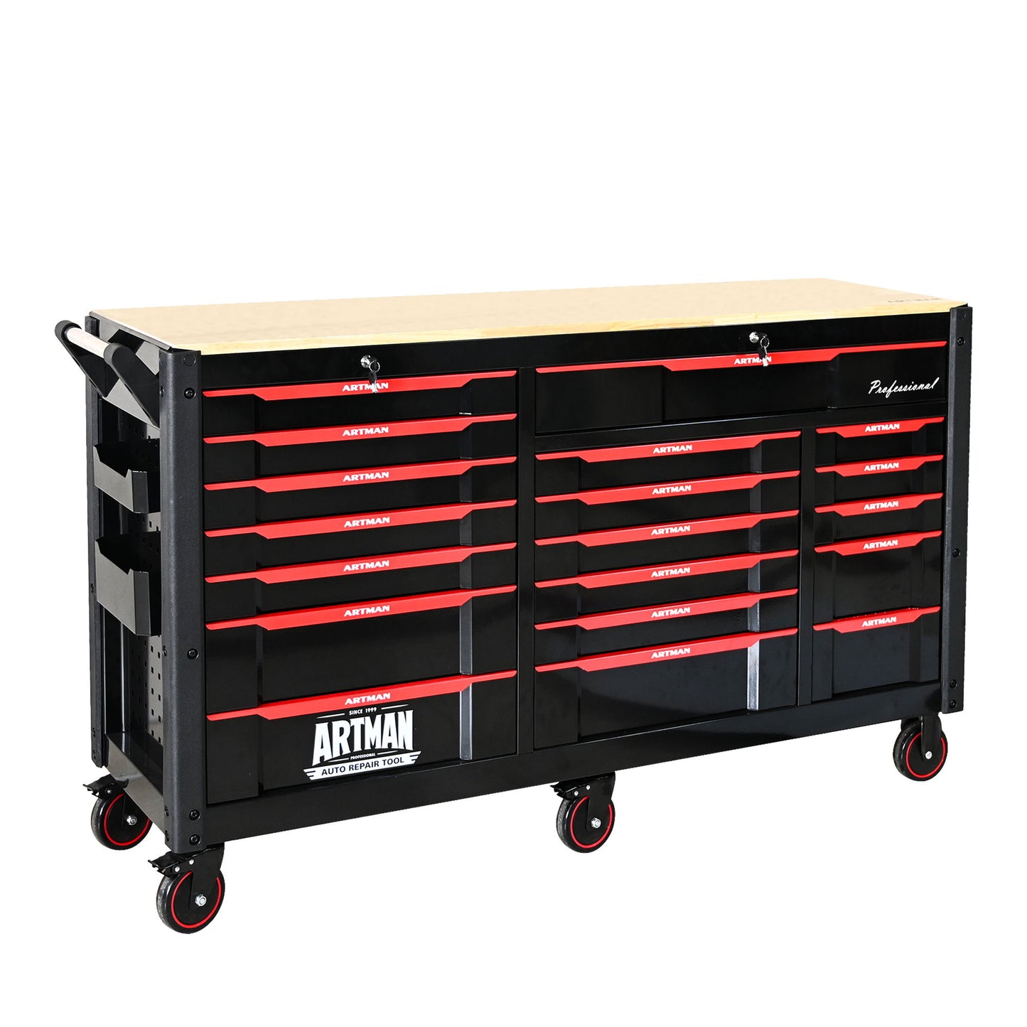 Heavy Duty Tool Cart With 19 Drawers, Tools Not Included, Mobile Storage For Workshop Or Laboratory - Black / Red