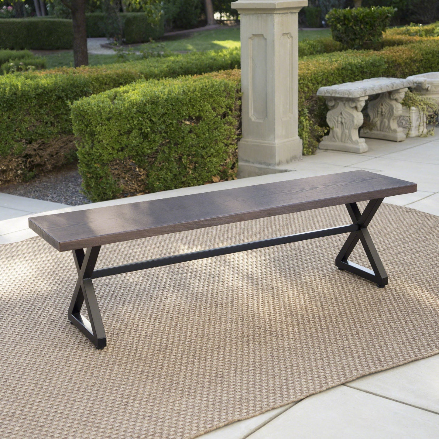 Modern Aluminum Outdoor Dining Bench With X Base