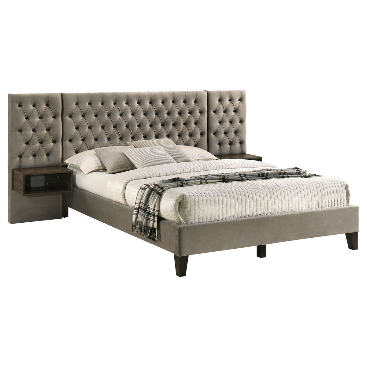 Kiah - Queen Wall Panel Bed With Floating Nightstands - Light Brown