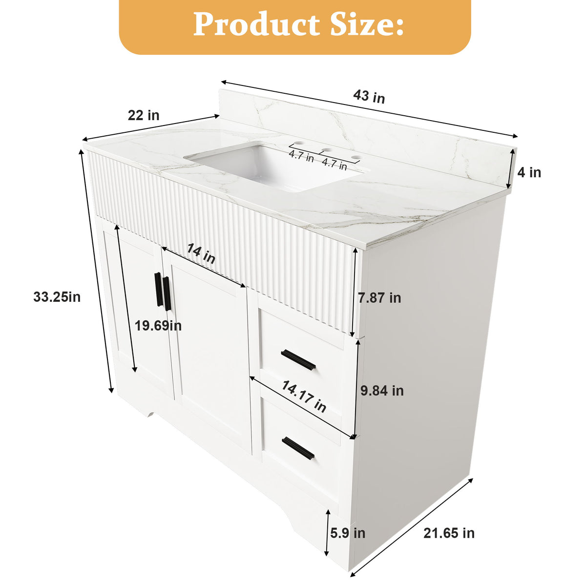 Bathroom Vanity Set, Fluted Cabinet With Soft Close Doors & Drawers, 3 Faucet Holes, Sink Included - White