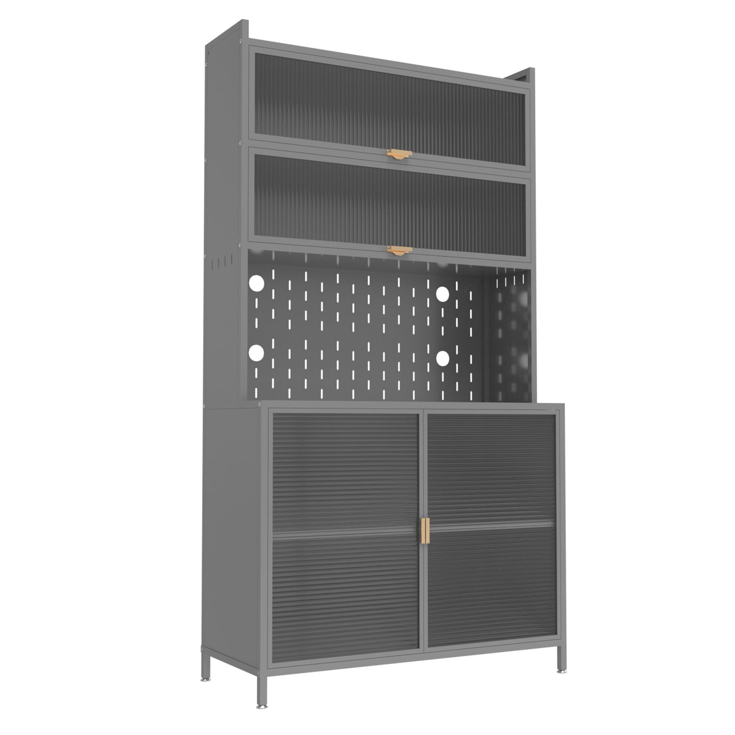 Tall Kitchen Pantry Cabinet With Flip Doors And Pegboard, Anti Tip Steel Storage Hutch