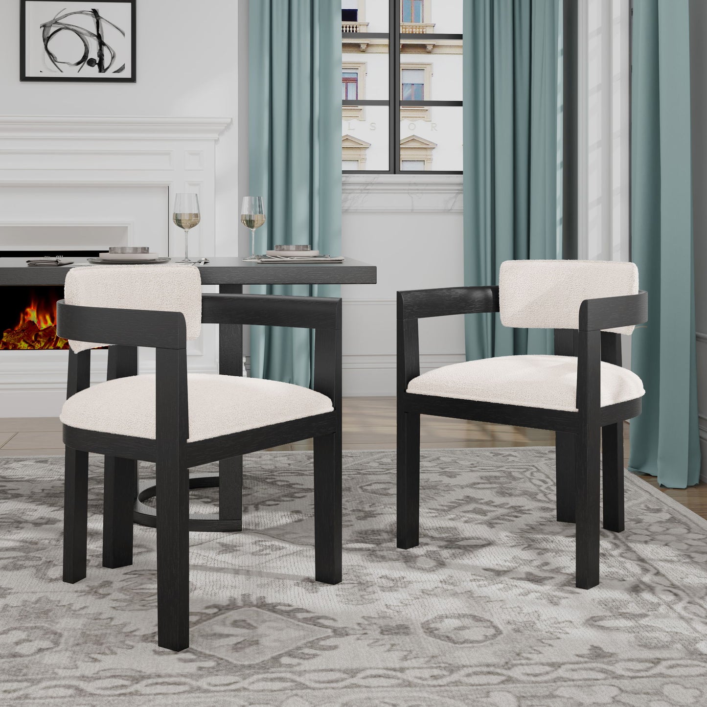 Modern Boucle Fabric Dining Chair With Armrest