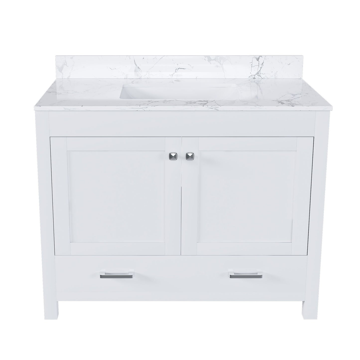 43" Bathroom Vanity With Artificial Marble Carrara Top Set, Multi Functional Cabinet With Doors And Drawer - White