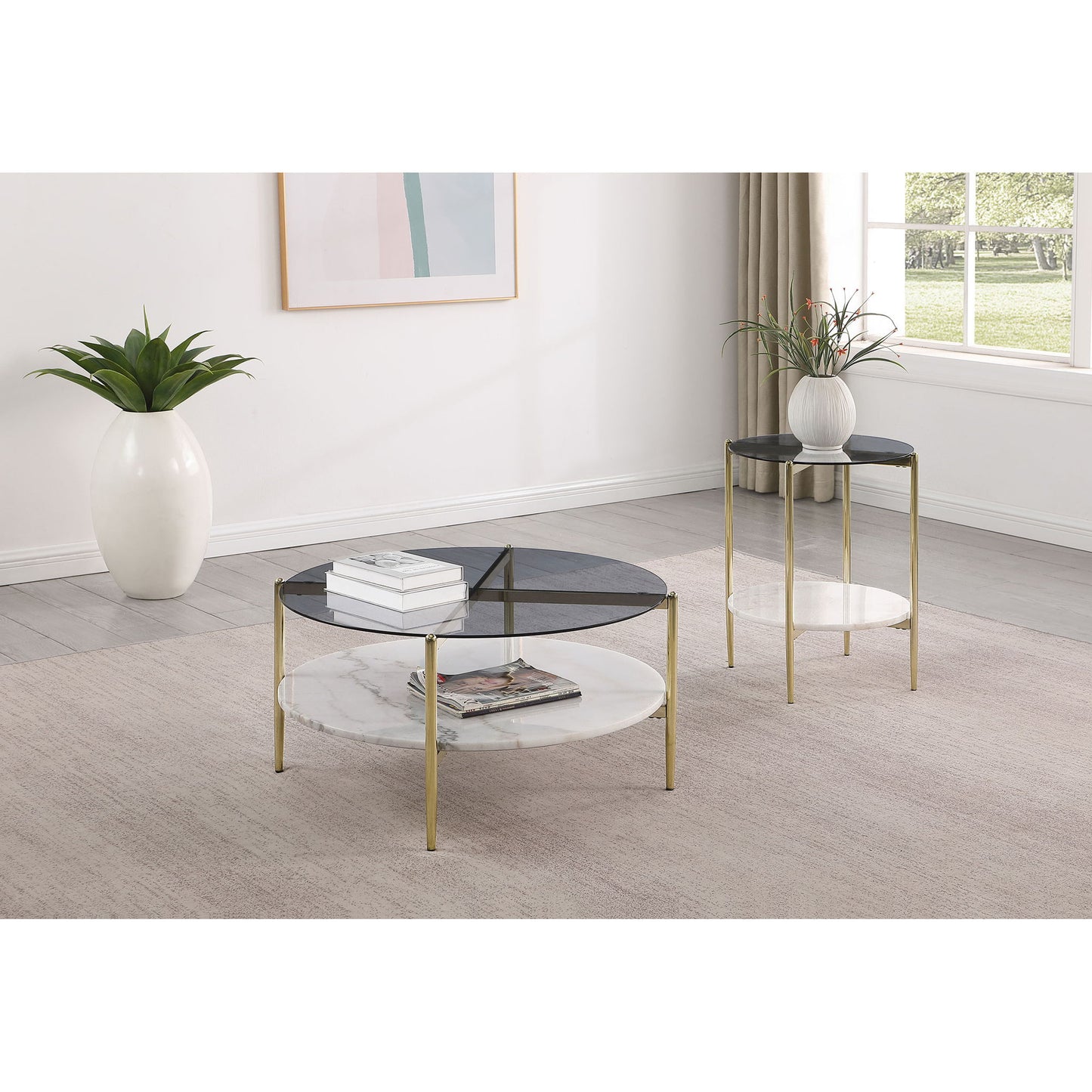 Jackel - 2 Piece Round Coffee And End Table Set - Gold