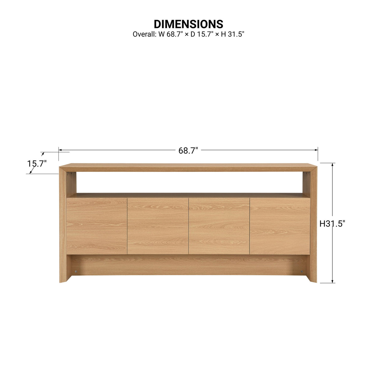 Arlo - Waterfall Sideboard Cabinet With Open Shelf And Hidden Storage
