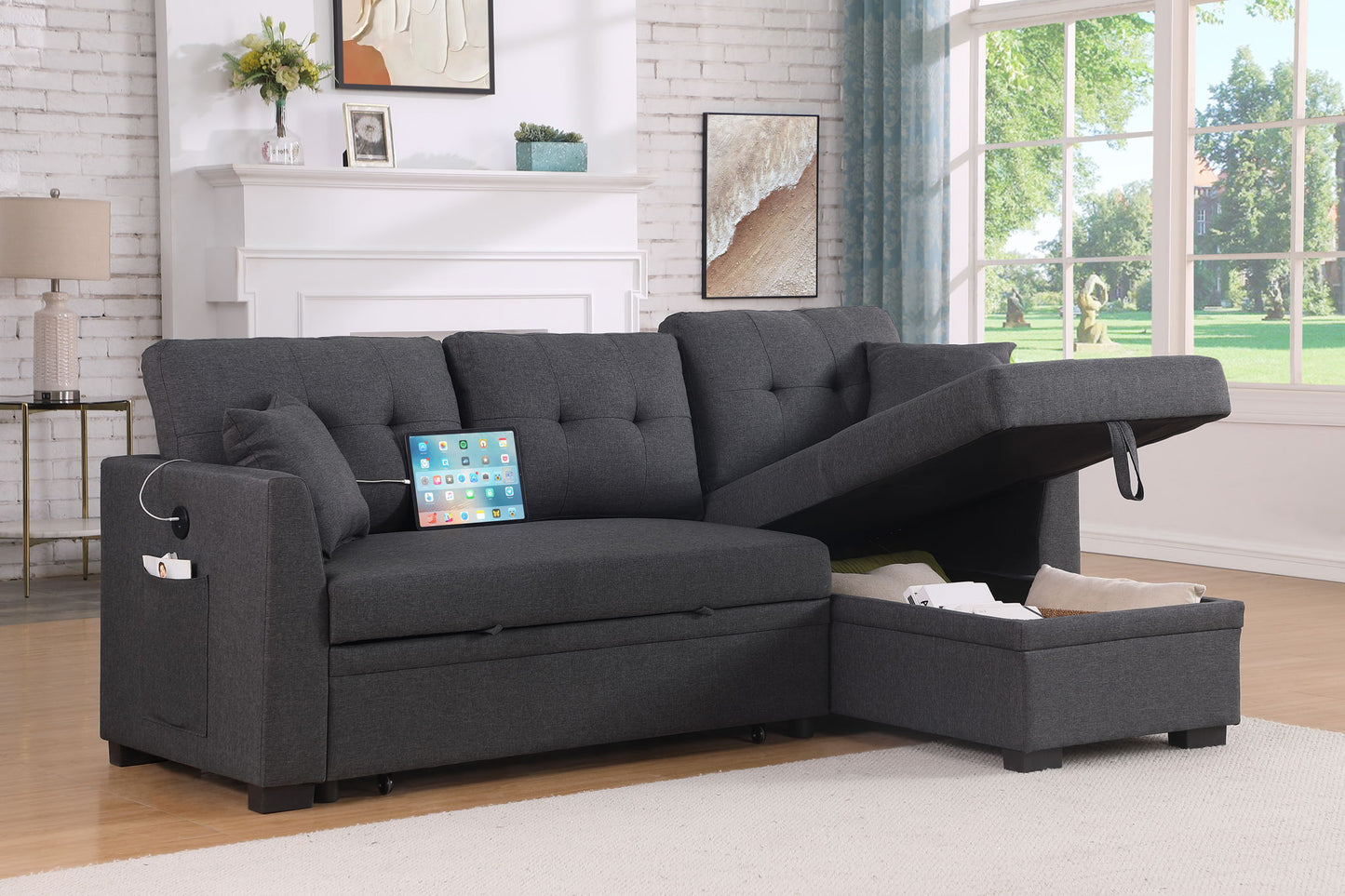 Stylish Sectional Sofa Bed - Dark Gray