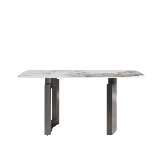 Curved Leg Dining Table For 6 People - Antique White / Black