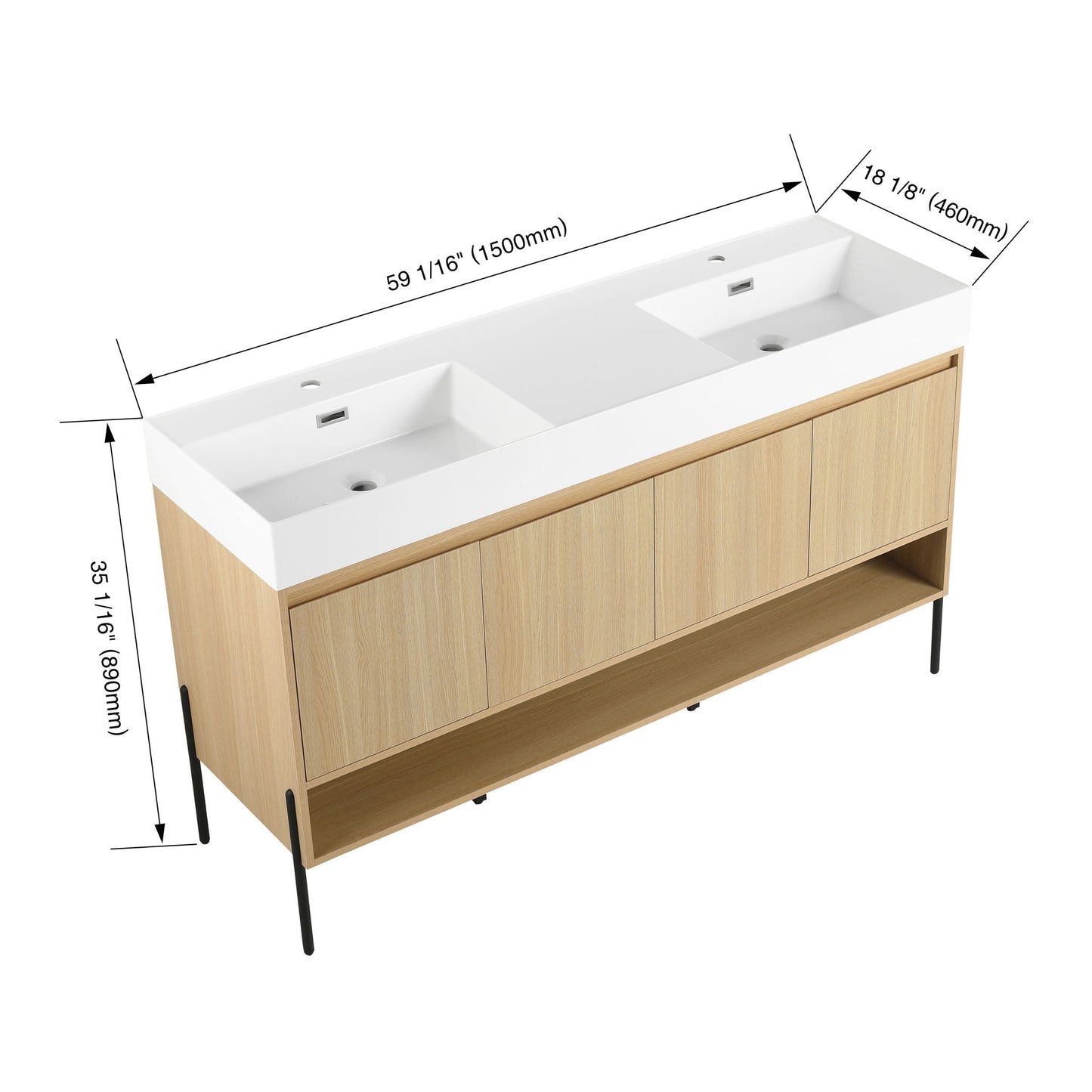 Modern Bathroom Vanity Combo With Single Resin Sink And Storage Cabinet