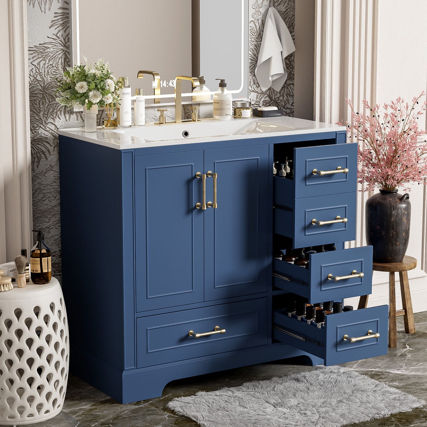 Traditional Bathroom Vanity With Soft Close Doors And Drawers