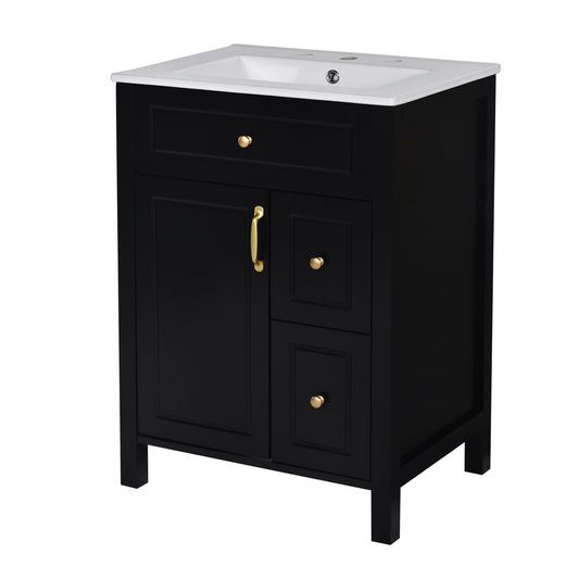 Elegant Bathroom Vanity With Ceramic Sink, Soft Close Doors And Drawers, Double Storage Racks
