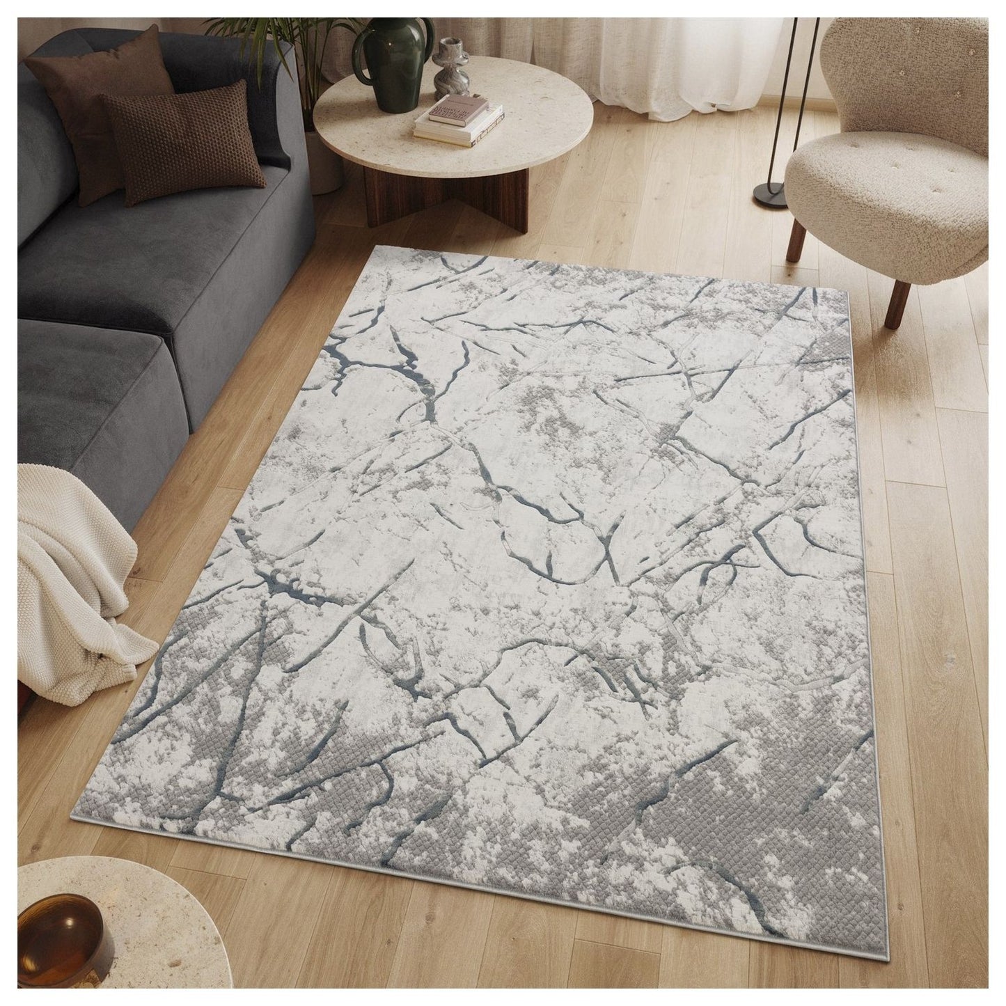 Geometrix - 7'10" X 10'6" Area Rug, Geometric 3D Effect - Ivory / Gray