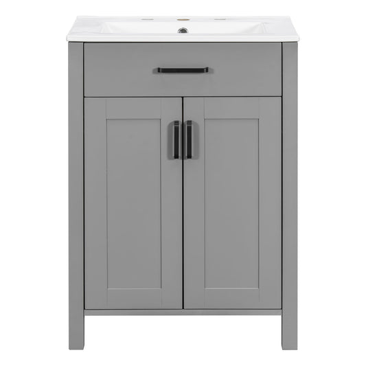Bathroom Vanity With Ceramic Sink, Soft Close Doors, Flip Drawer, Double Layer Door Shelves