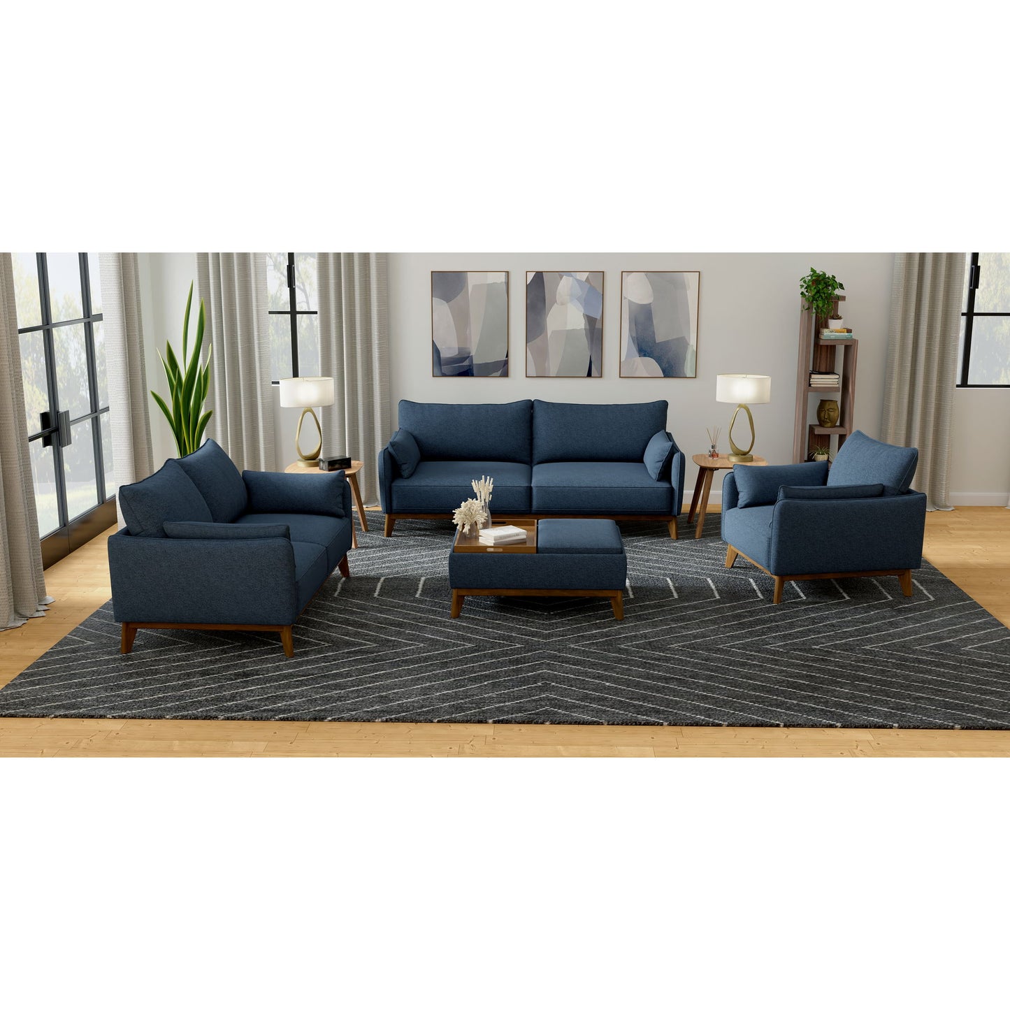 Loveseat With Flared Legs - Blue