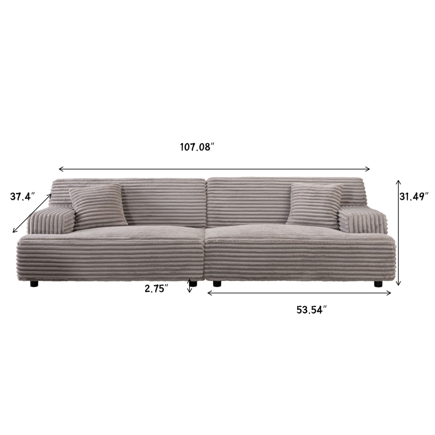 Modern Comfortable Cloud Sofa, Soft Plush Corduroy With Square Armrests
