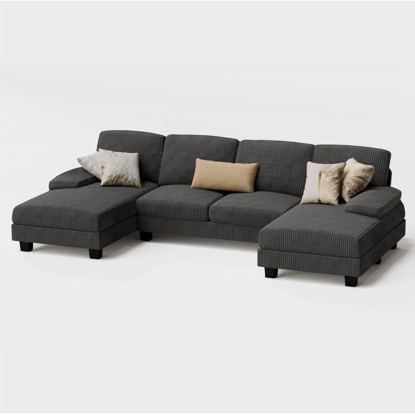 Furmax Sectional Couches for Living Room, U-Shaped Sofa Couch with Linen Fabric, 4 Seat Sofa Set with Double Chaise for Apartment (Fabric, Grey)