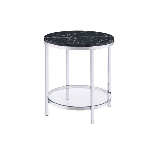 Virlana - End Table - Faux Black Marble Top & Chrome