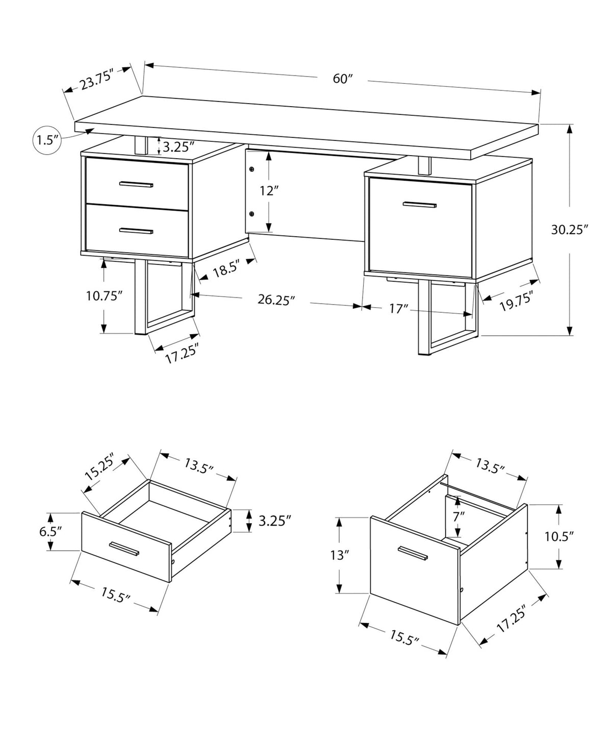 Computer Desk For Home Office, Laptop, Left, Right Set Up, Storage Drawers, Contemporary & Modern - Taupe