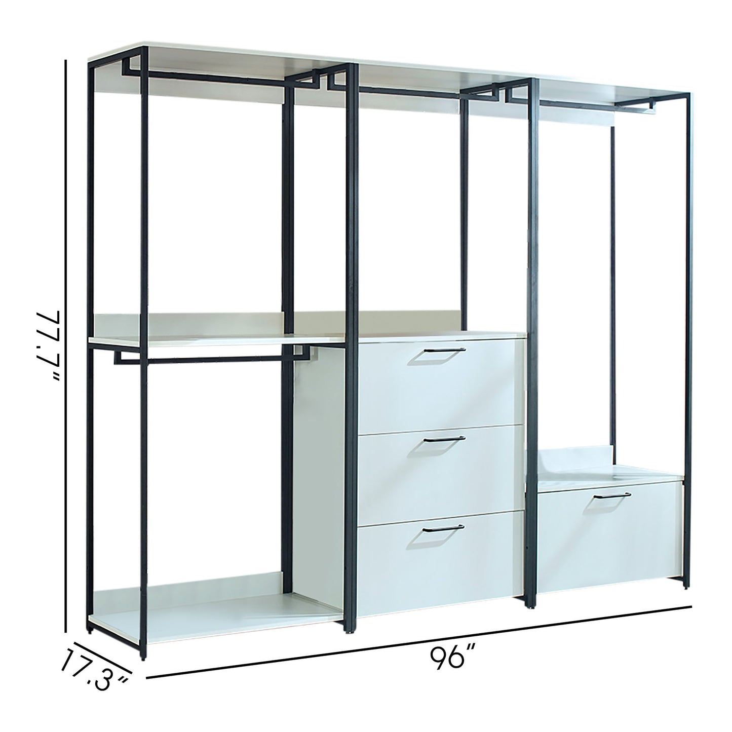 Fiona - Freestanding Walk In Wood Closet System, Metal Frame Melamine - White