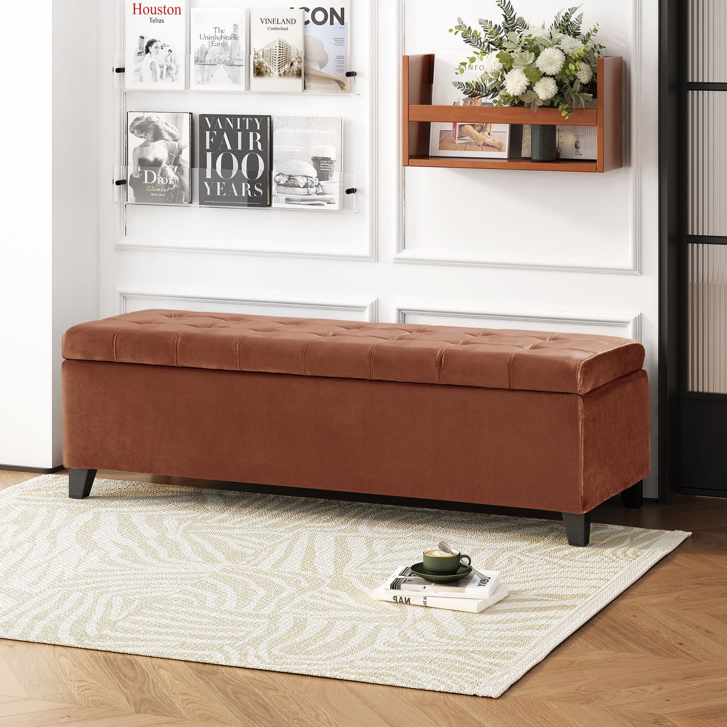 Wendover - Elegant Velvet Tufted Storage Bench With Lift-Up Top And Birch Wood Legs