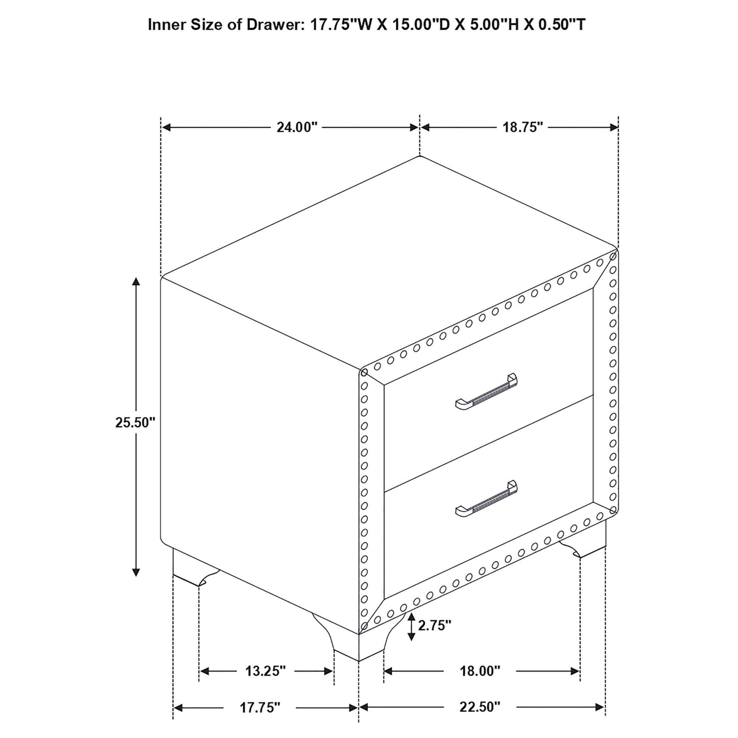 Upholstered 2 Drawer Nightstand With Accents