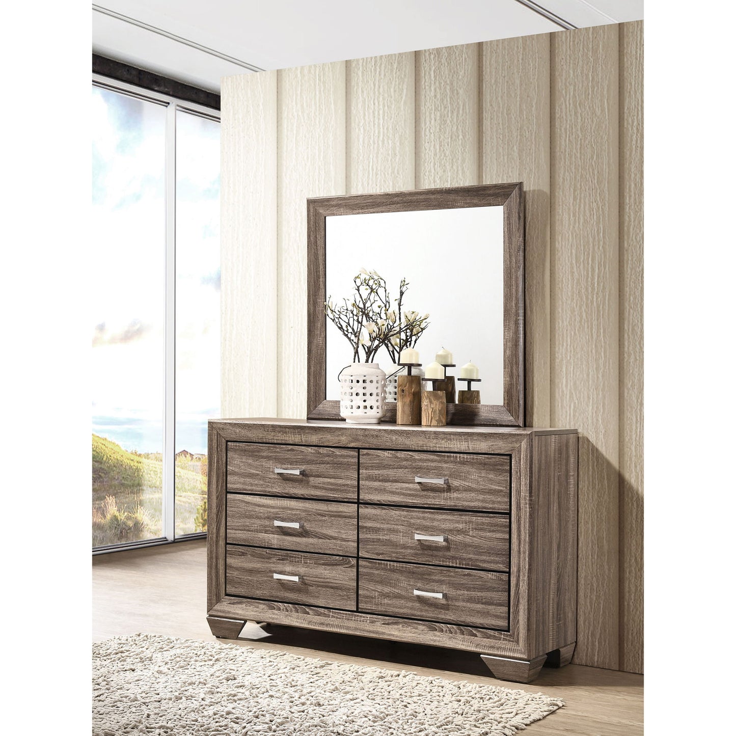 Holmgren - 6 Drawer Dresser With Mirror - Taupe