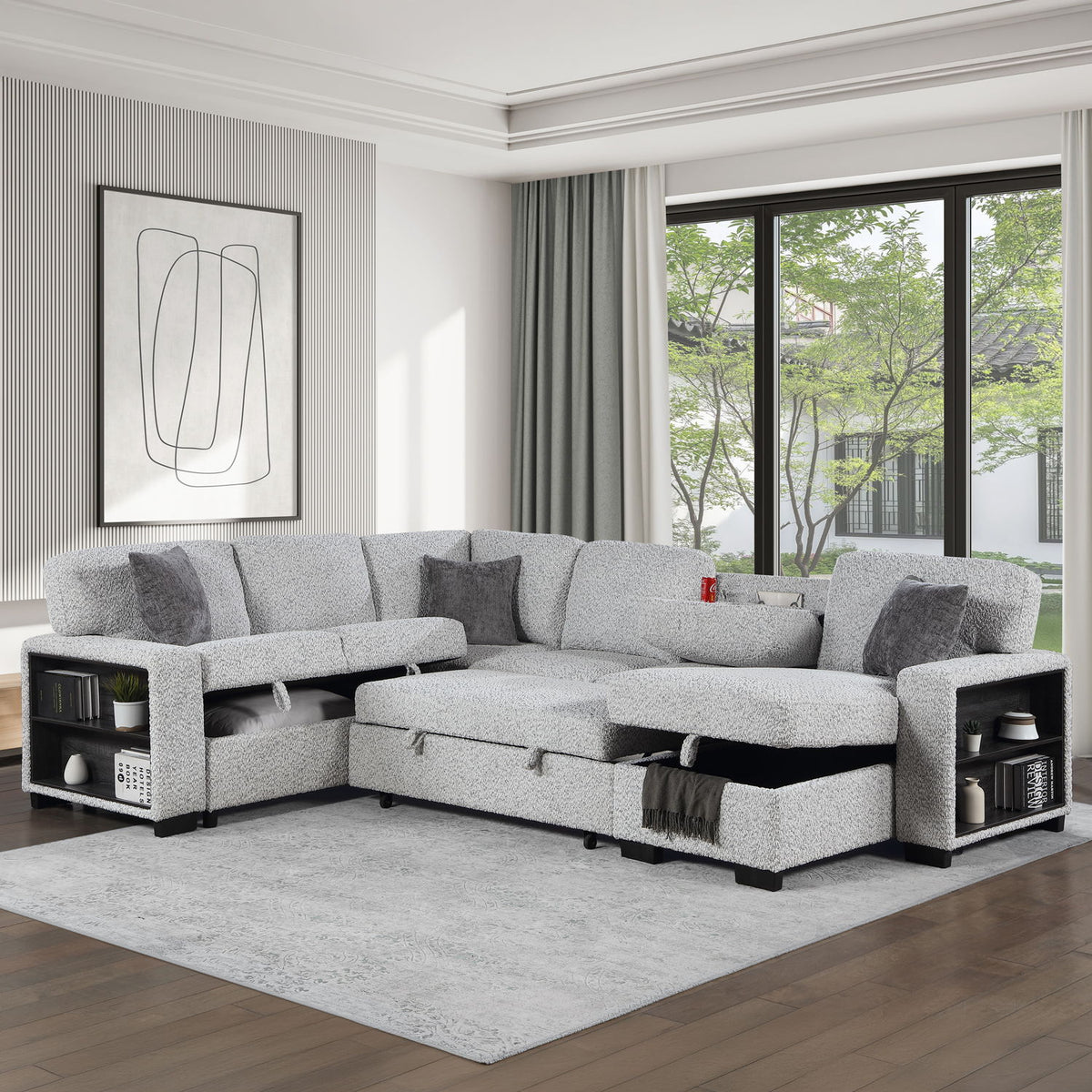 Giza - Modular Sectional Sofa With Sleeper, Storage, USB Charging - Gray