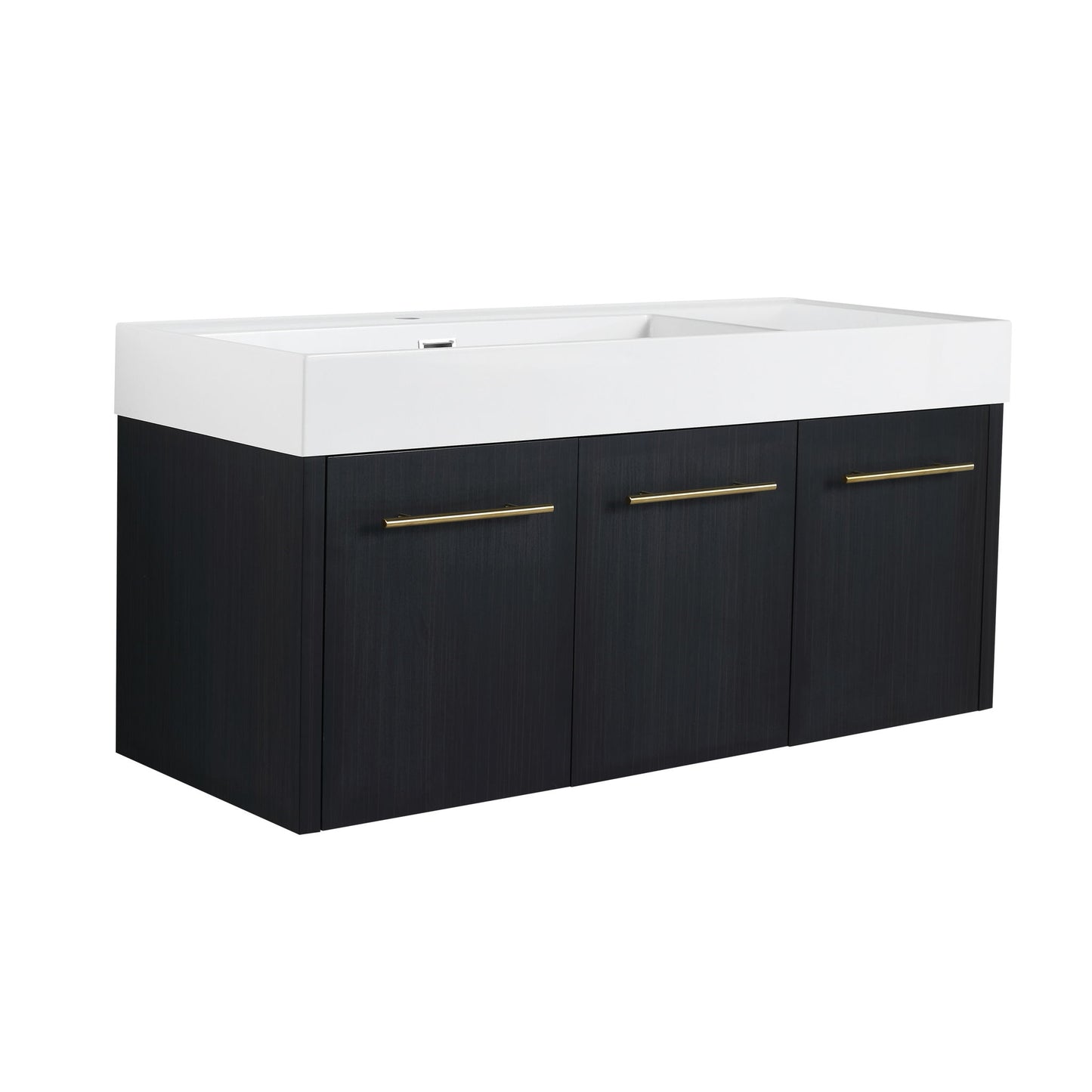 Contemporary 48" Wall Mounted Bathroom Vanity With Resin Sink And Soft Closing Doors And Line - Black Chestnut