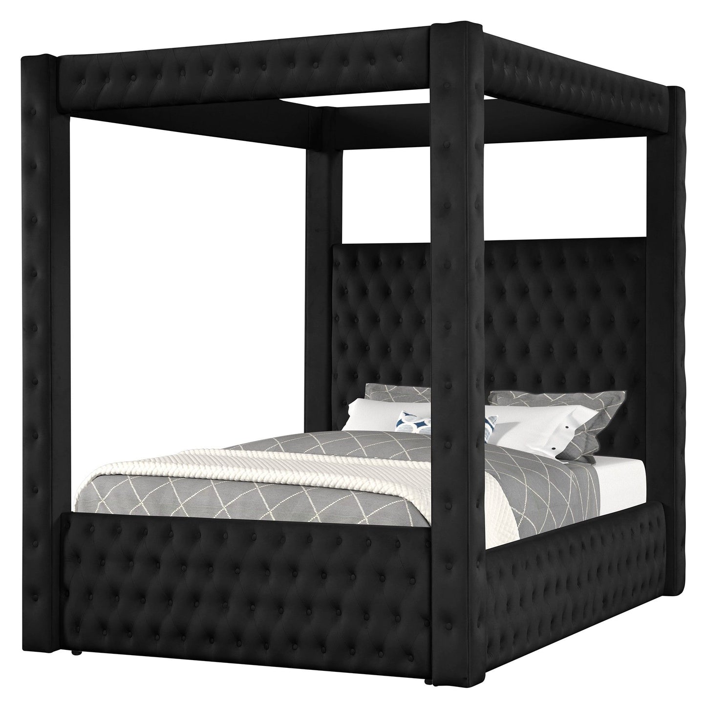 Modern 4 Poster Bed With Tufted Headboard And Footboard