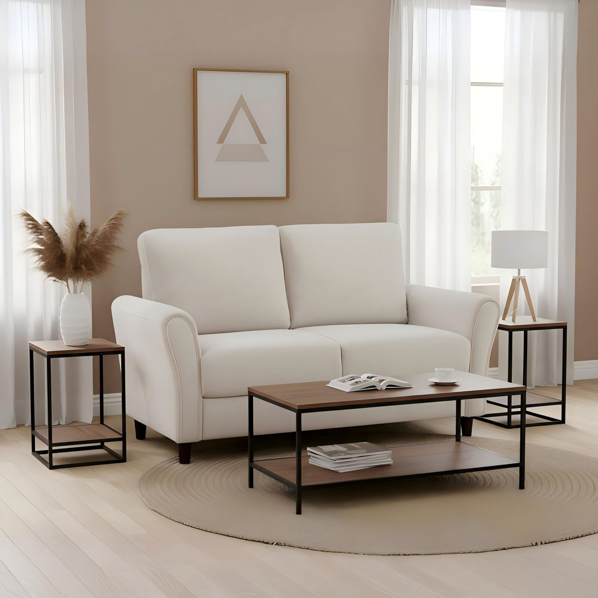 Patricia - Curved Arm Loveseat Sofa - Ivory