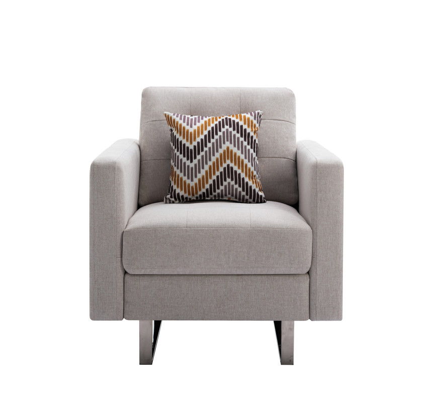 Victoria - Fabric Armchair With Metal Legs, Side Pockets, And Pillow