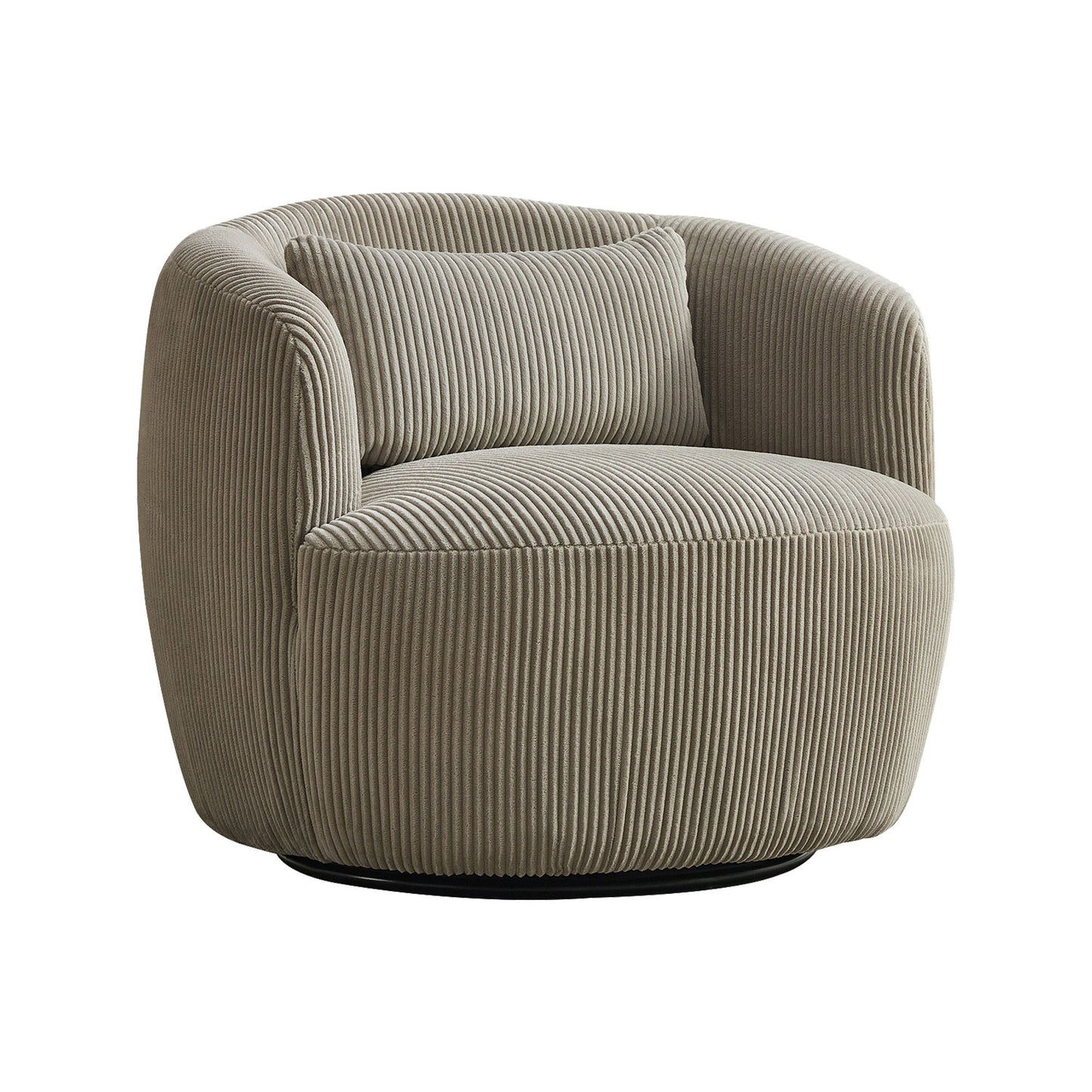 Wide Upholstered Corduroy 360° Swivel Barrel Soft Chair With Pillow
