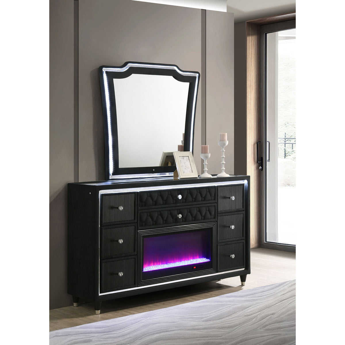 Mika - 8 Drawer LED Dresser And Mirror Set - Black
