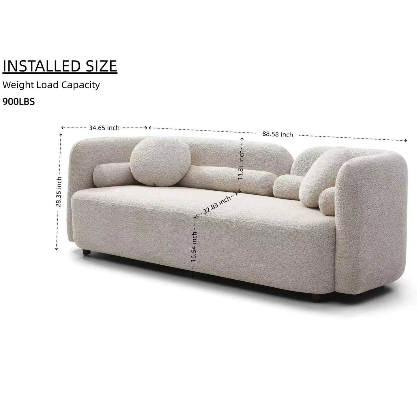 3 Seater Sofa Couch With Throw Pillows For Living Room - Light Beige