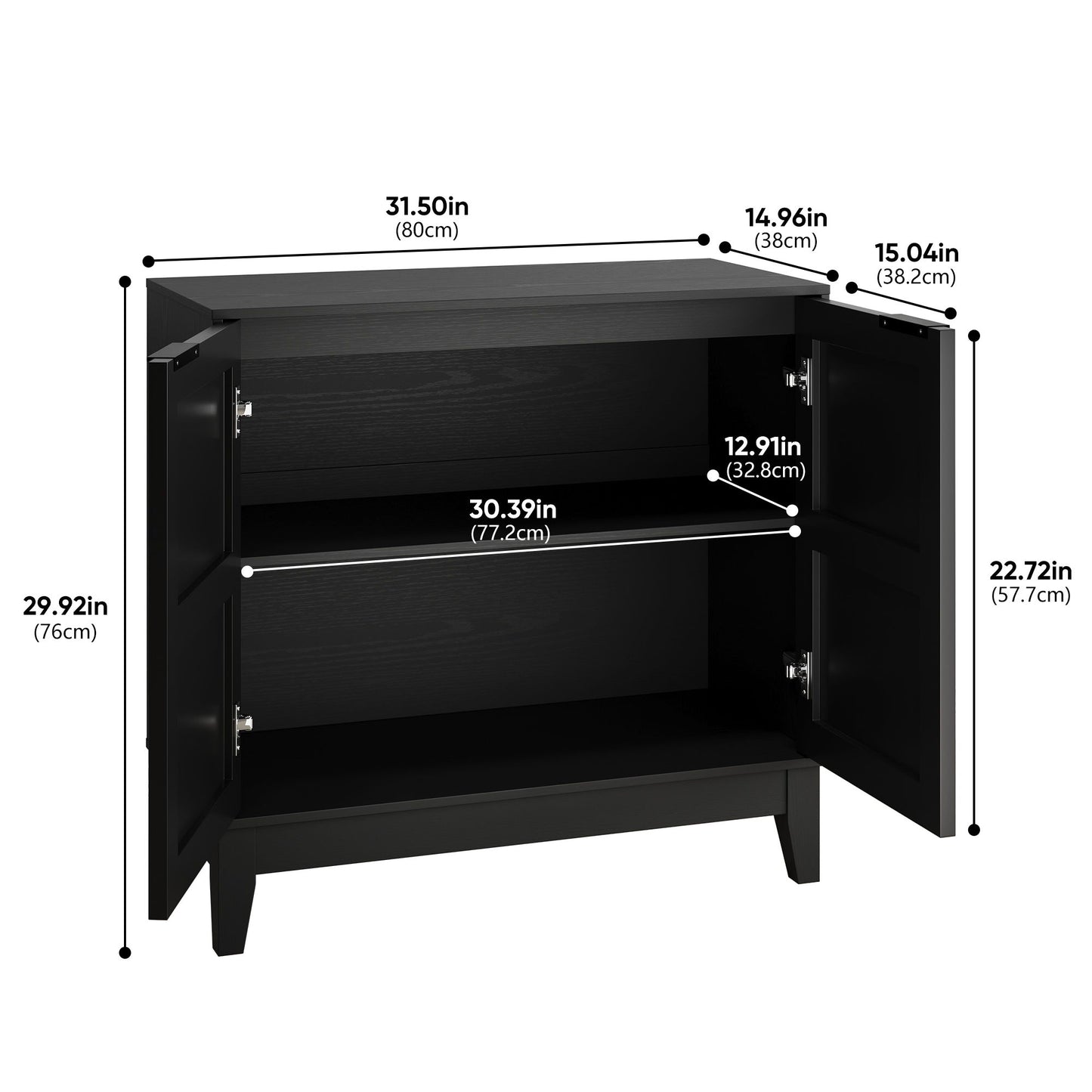 Vintage Carved Buffet Cabinet With Adjustable Shelves, Wooden Decorative Sideboard - Black