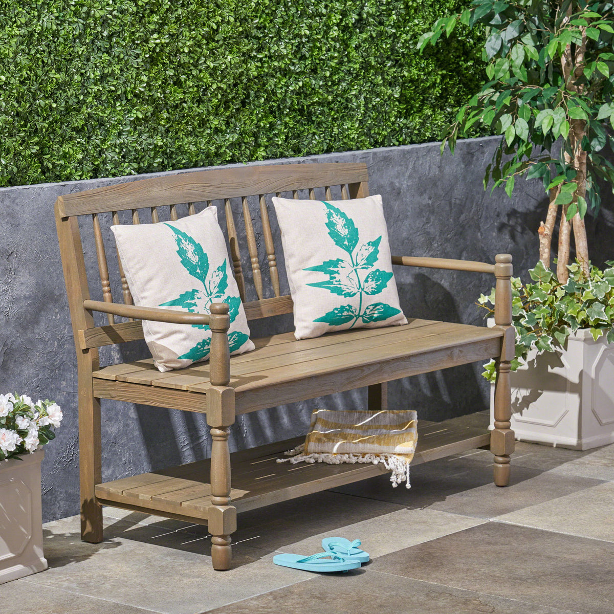 Imperial Slatted Bench With Built In Shelf - Gray
