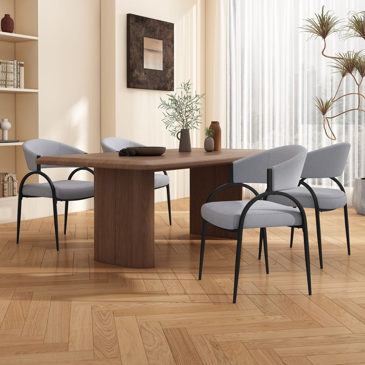 Modern Upholstered Dining Chairs With Metal Legs - Gray