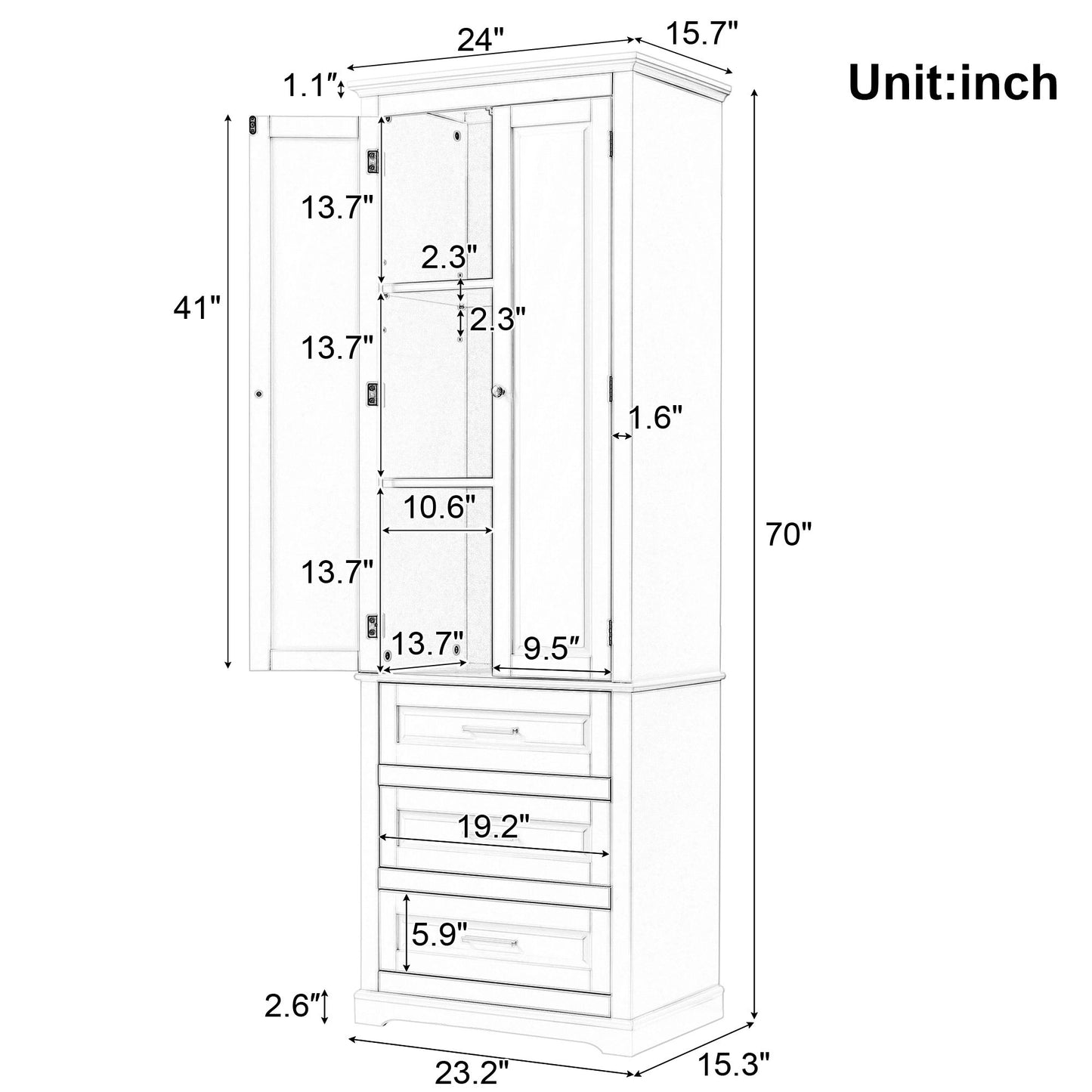 Storage Cabinet With 3 Drawers For Bathroom