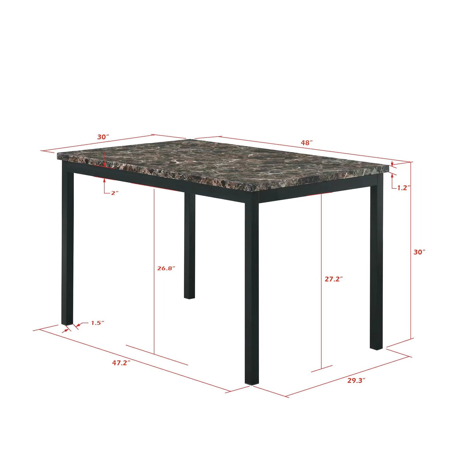 5 Piece Dinning Set With Faux Marble Top, Table & 4 Chairs - Black