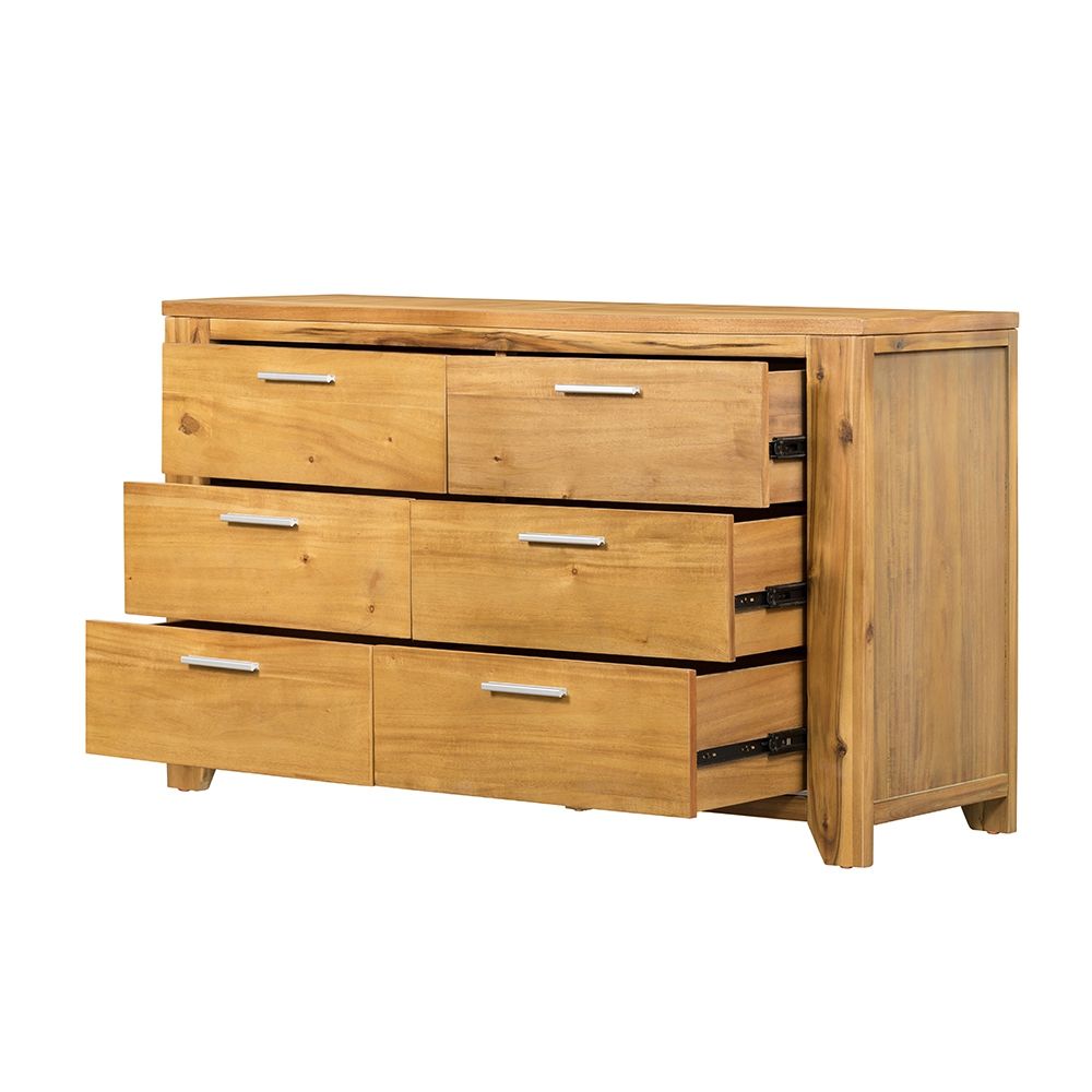 6 Drawer Dresser - Natural Wood / Brown