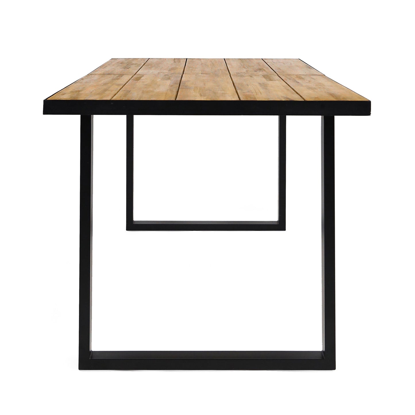 Outdoor Dining Table With U Shape Legs And Slat Top Table - Teak