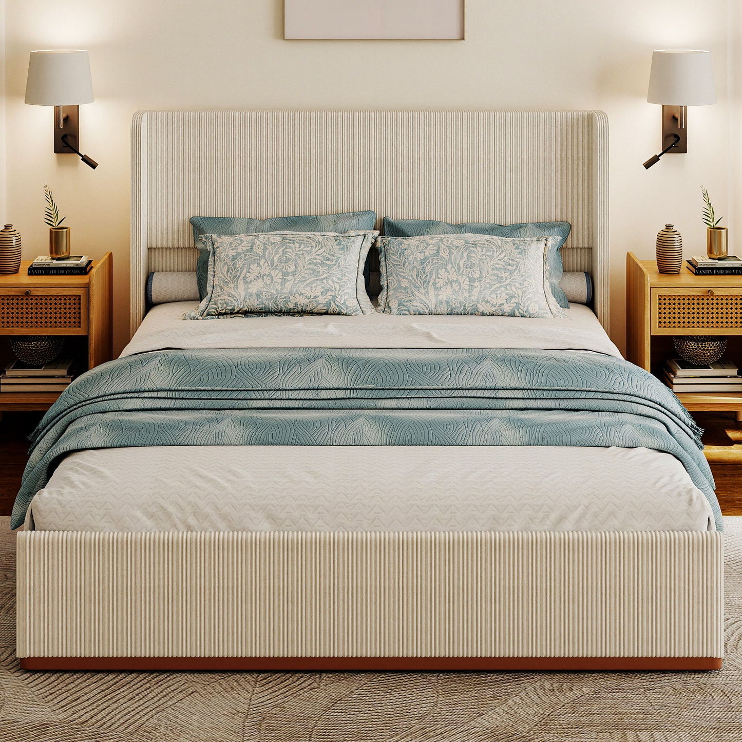 Platform Bed Frame With Wingback Headboard