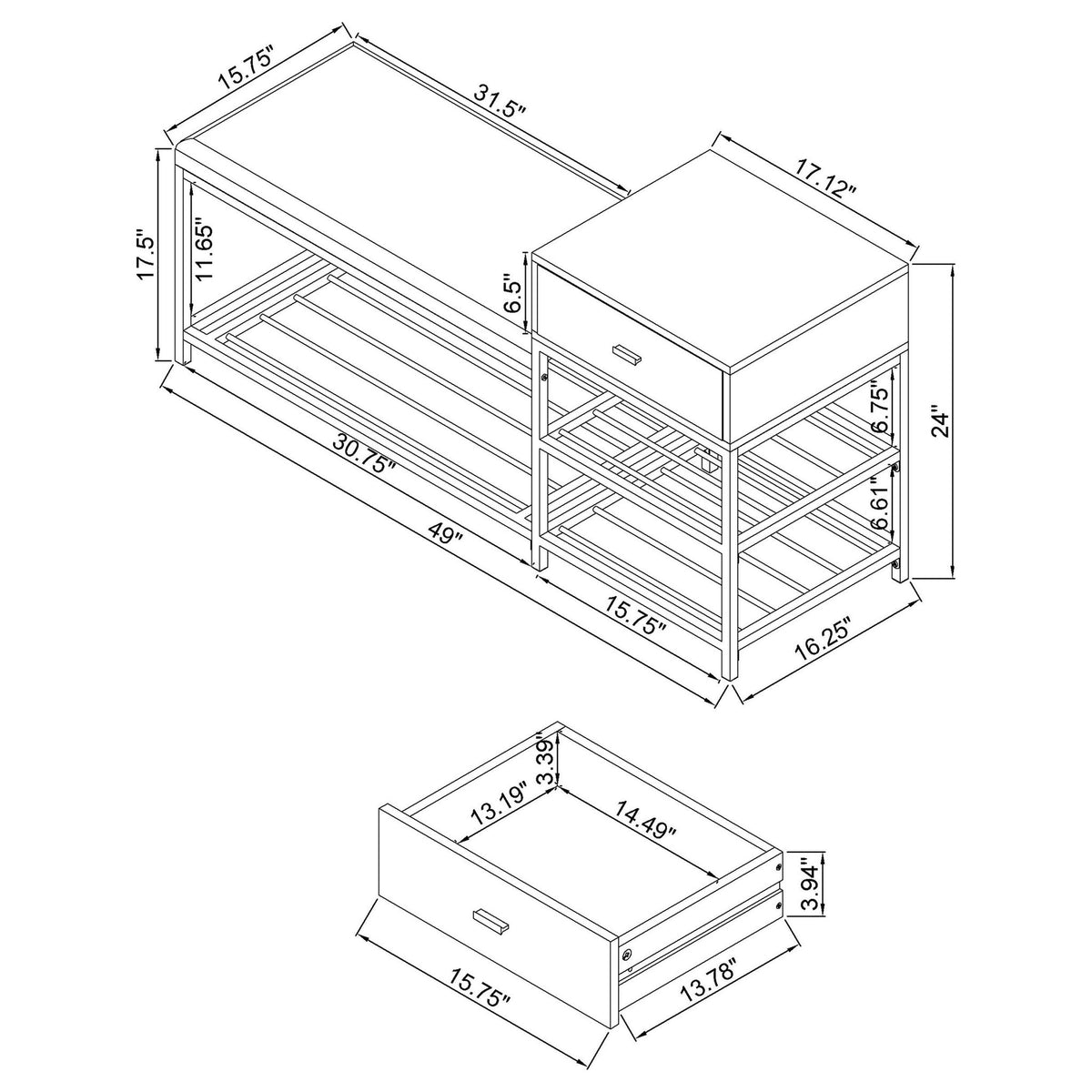 Yesler - 1 Drawer Storage Bench - Glossy White