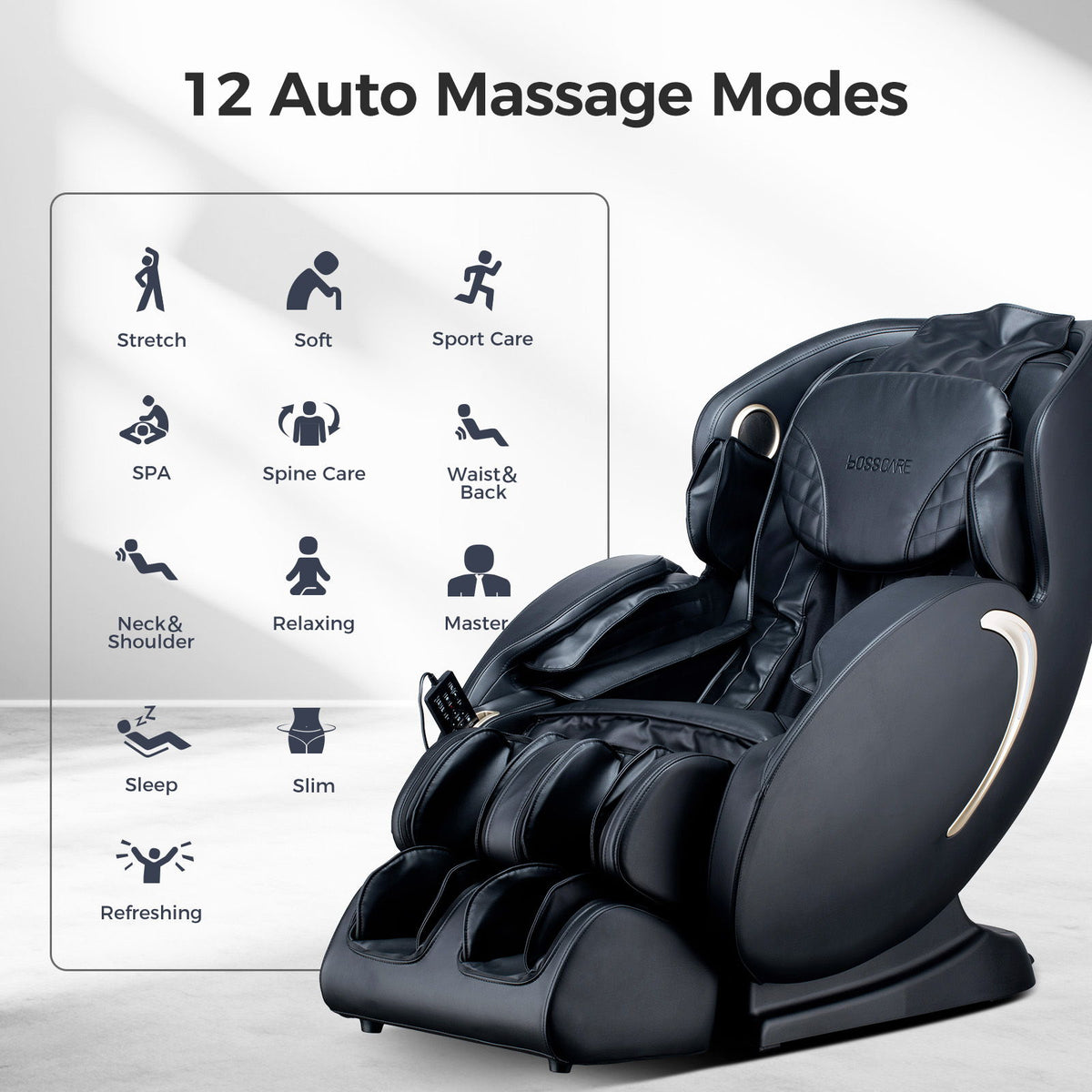 Bosscare - 3D Zero Gravity Massage Chair, Full Body Shiatsu Recliner With App - Black